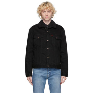 Levis Black Denim Sherpa Trucker Jacket