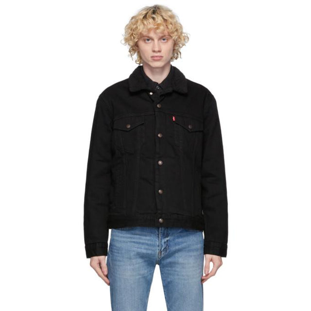 Levis Black Denim Sherpa Trucker Jacket
