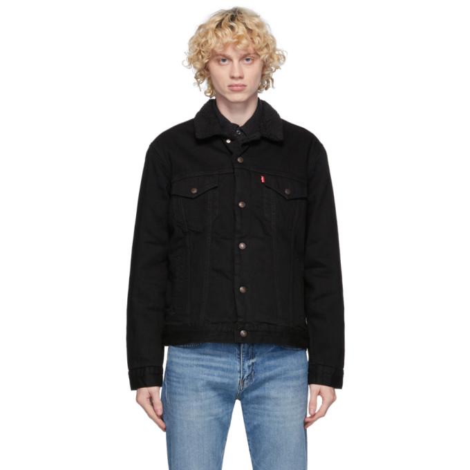 Levis Black Denim Sherpa Trucker Jacket