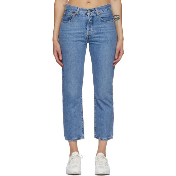 Levis Blue 501 Cropped Jeans