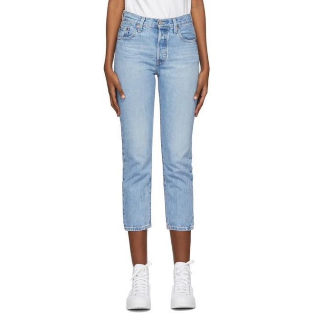 Levis Blue 501 Original Cropped Jeans