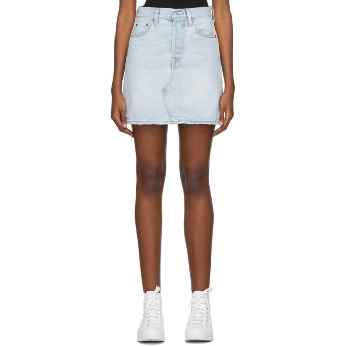 Levis Blue Demin High-Rise Deconstructed Miniskirt