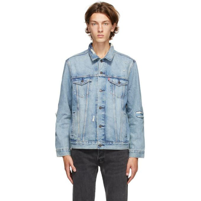 Levis Blue Denim Ripped Trucker Jacket