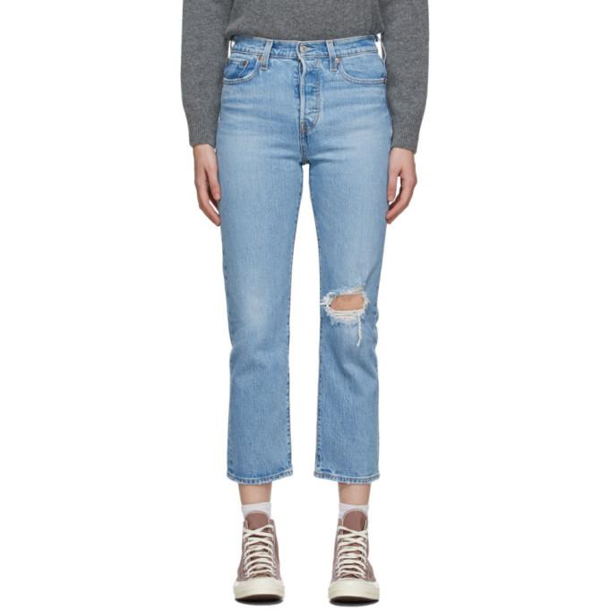 Levis Blue Distressed Wedgie Straight Jeans