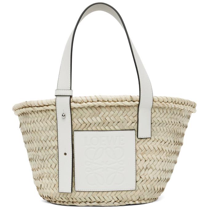 Loewe Beige and White Small Basket Tote