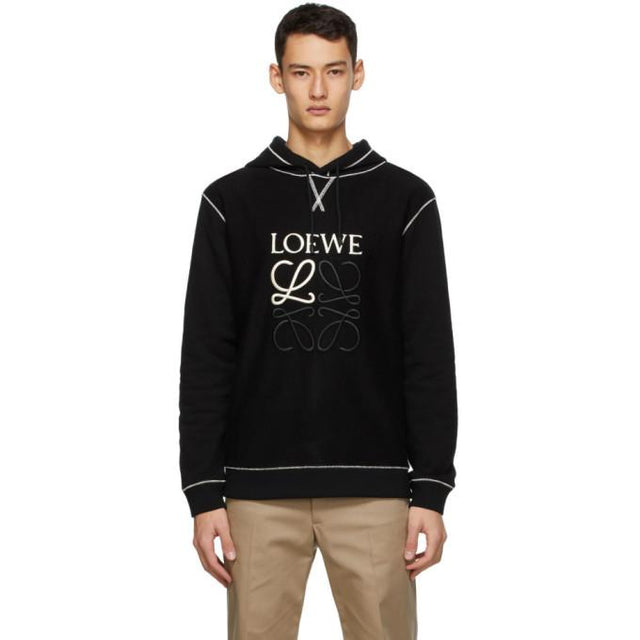 Loewe Black and Off-White Anagram Embroidered Hoodie