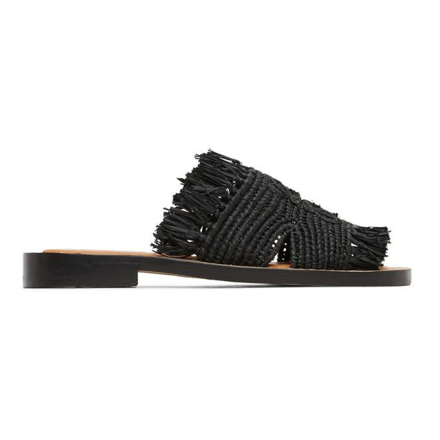 Loewe Black Raffia Mule Sandals