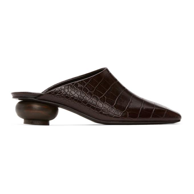 LOW CLASSIC Brown Croc Wood Heel Mules