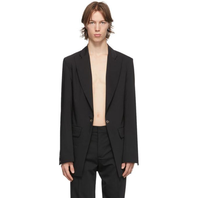 Ludovic de Saint Sernin Black Wool Eyelet Suit Blazer