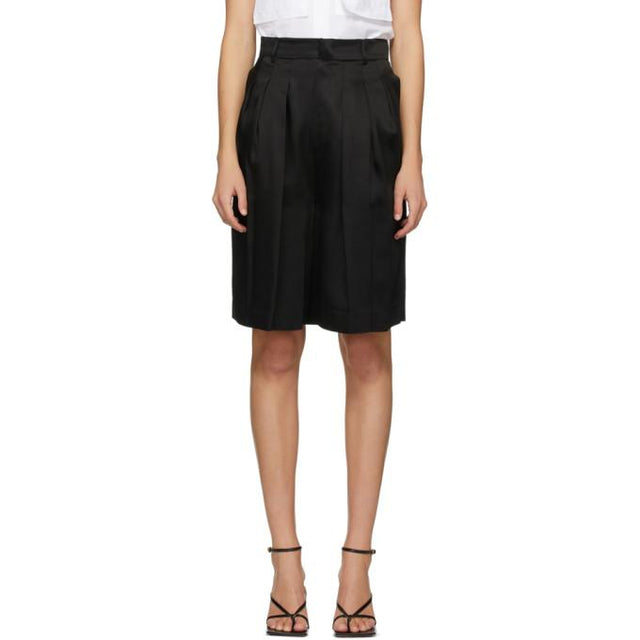 LVIR Black Pleated Satin Shorts
