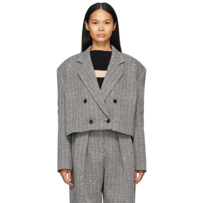 Magda Butrym Black and White Cashmere Herringbone Cropped Blazer