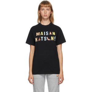 Maison Kitsune Black Rainbow Yoga Foxes T-Shirt