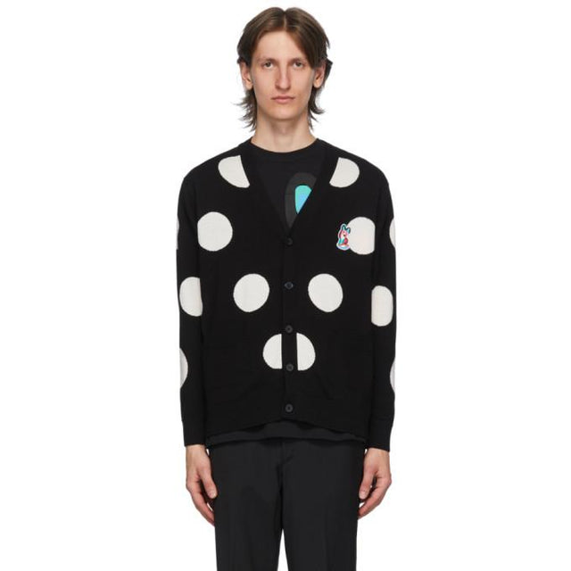 Maison Kitsune Black Wool Dots ACIDE Fox Patch Cardigan