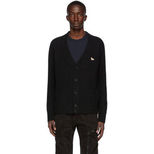Maison Kitsune Black Wool Profile Fox Patch Cardigan