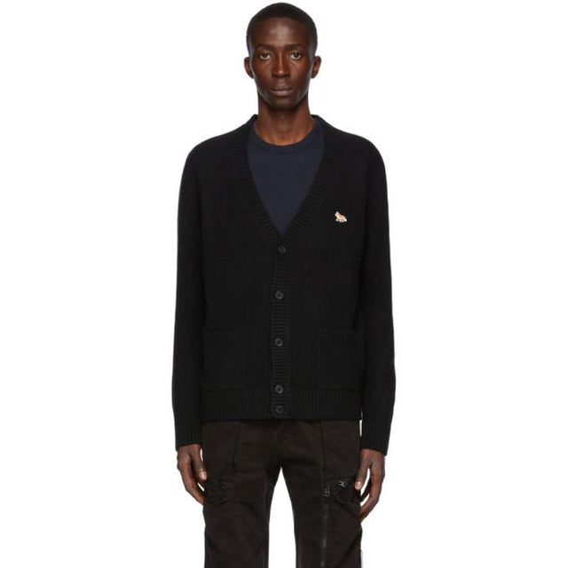 Maison Kitsune Black Wool Profile Fox Patch Cardigan