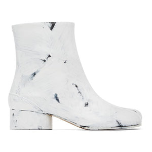 Maison Margiela Black and White Painted Tabi Low Heel Boots