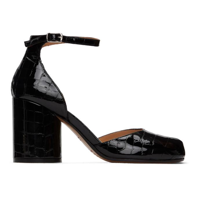 Maison Margiela Black Croc Ankle Strap Heels