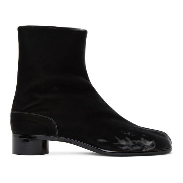 Maison Margiela Black Velvet Low Heel Tabi Boots