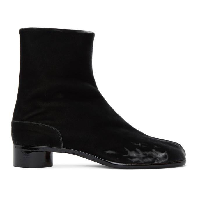 Maison Margiela Black Velvet Low Heel Tabi Boots