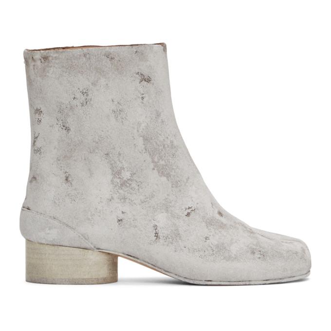 Maison Margiela Brown and White Painted Low Heel Tabi Boots