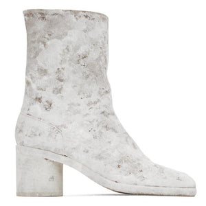 Maison Margiela Brown and White Painted Mid Heel Tabi Boots