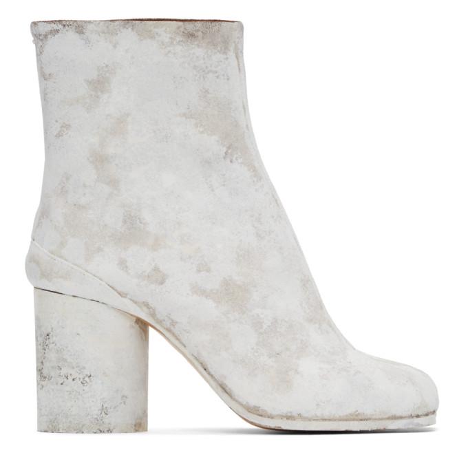 Maison Margiela Brown and White Painted Tabi Boots