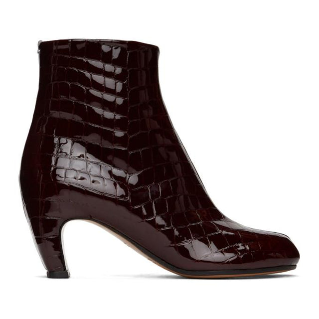 Maison Margiela Burgundy Croc Curved Heel Tabi Boots