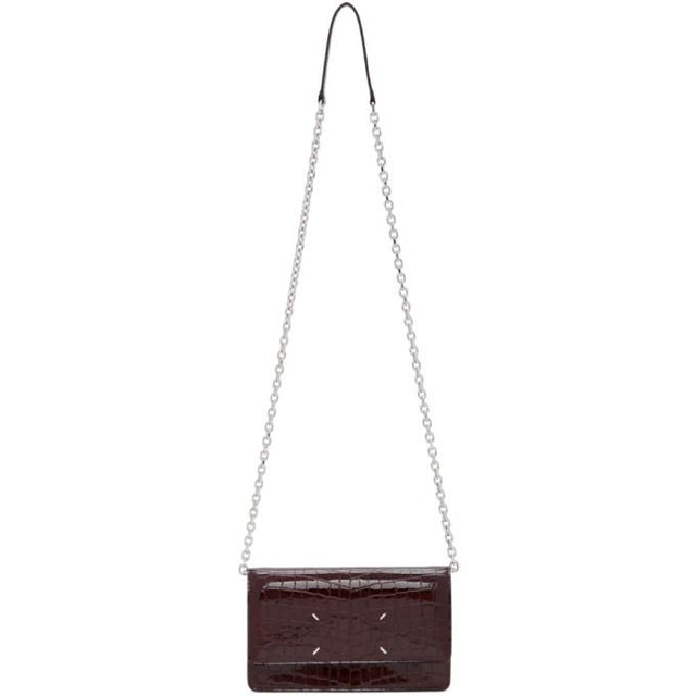 Maison Margiela Burgundy Croc Stitch Shoulder Bag