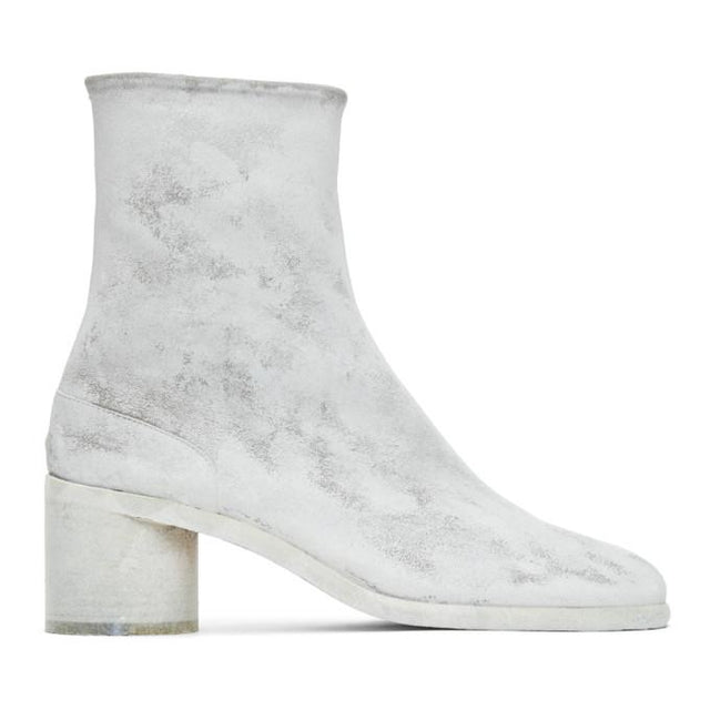 Maison Margiela Grey and White Painted Mid Heel Tabi Boots
