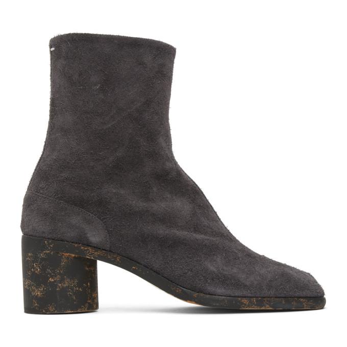 Maison Margiela Grey Suede Mid Heel Tabi Boots