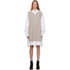Maison Margiela White and Beige Knit Shirt Dress
