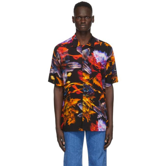 Marcelo Burlon County of Milan Black All Over Flowers Short Sleeve Shirt