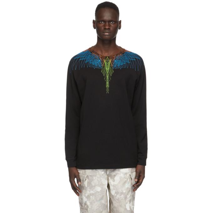 Marcelo Burlon County of Milan Black and Blue Wings Long Sleeve T-Shirt