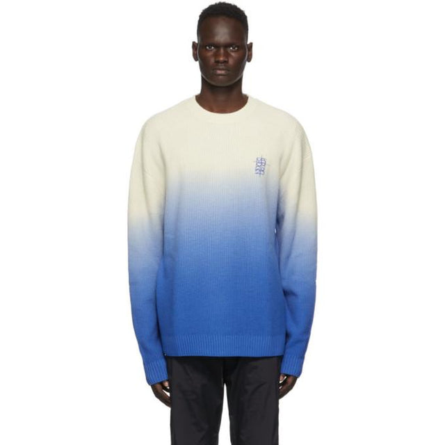 Marcelo Burlon County of Milan White and Blue Gradient Wool Crewneck