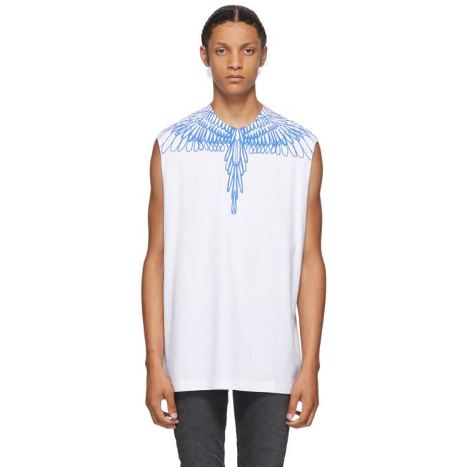Marcelo Burlon County of Milan White and Blue Pictorial Wings Sleeveless T-Shirt