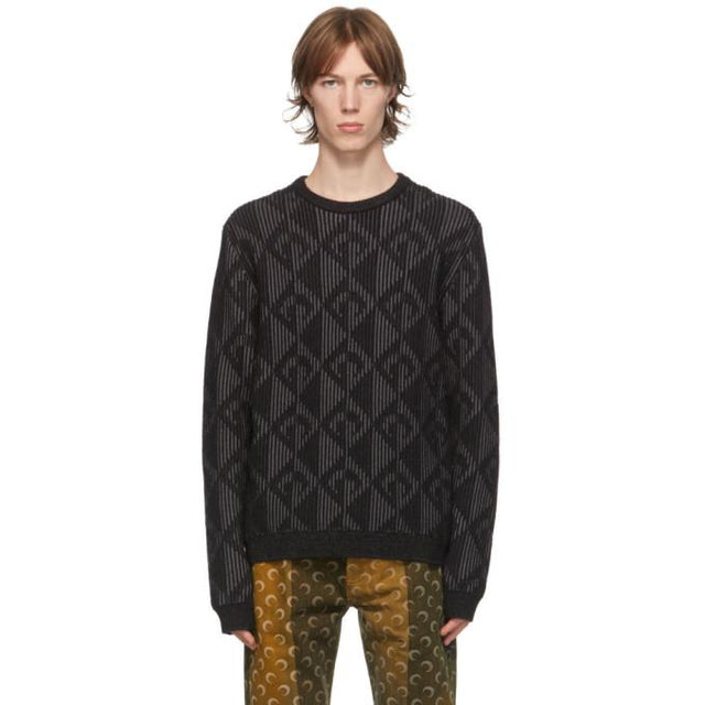 Marine Serre Black and Grey Optical Jacquard Sweater