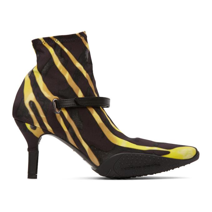 Marine Serre Black and Yellow Jersey Sock Ankle Heel Boots