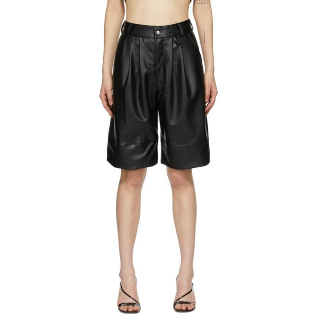 Markoo Black Faux-Leather The Pleats Shorts