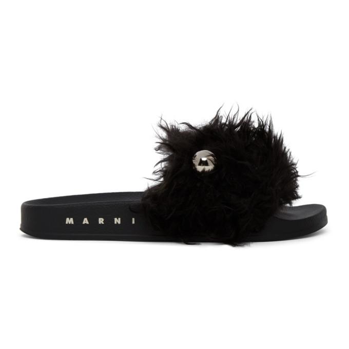 Marni Black Furry Slides