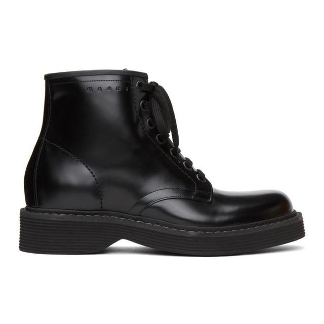 Marni Black Polished Lace-Up Boots