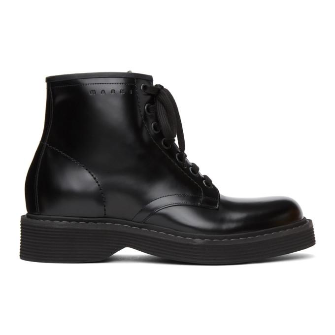 Marni Black Polished Lace-Up Boots