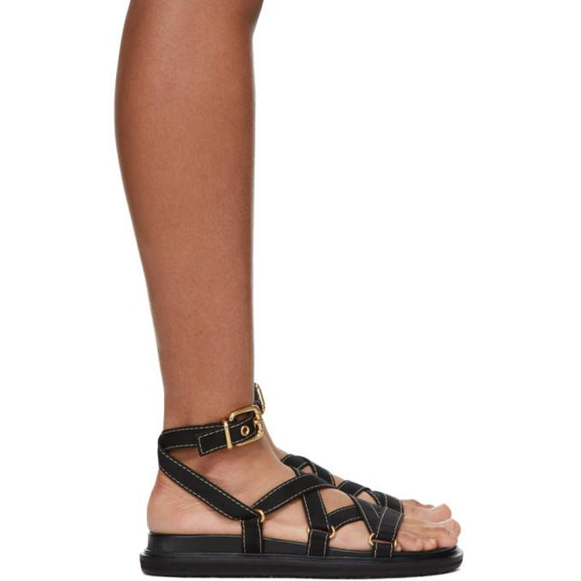 Marni Black Strappy Flat Sandals