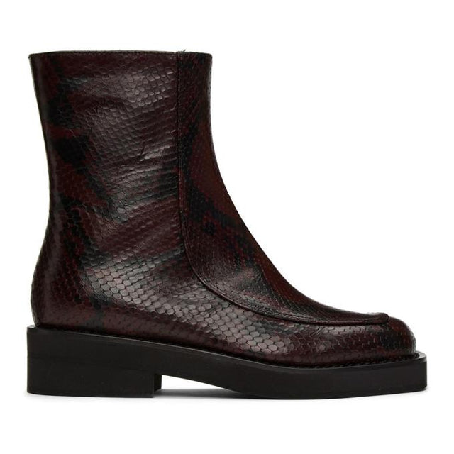 Marni Burgundy Snake Square Toe Ankle Boots