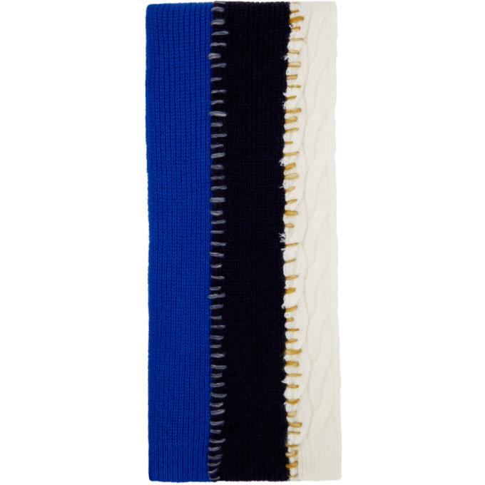 Marni Navy and White Wool Patchwork Knit Scarf