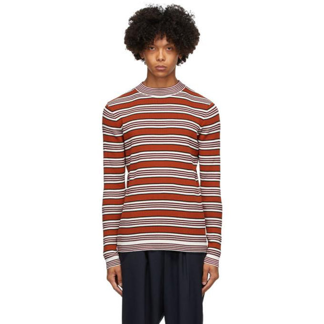 Marni Red and White Striped Mock Neck Sweater