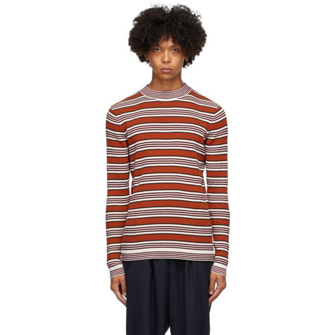 Marni Red and White Striped Mock Neck Sweater