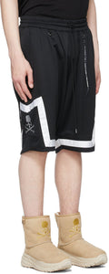 mastermind WORLD Black Jacquard Logo Tape Shorts