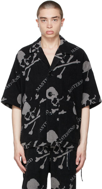 mastermind WORLD Black Terrycloth Logo Short Sleeve Shirt - Mastermind World Noir TerryCloth Logo Shirt à manches courtes - Mastermind World Black TerryCloth 로고 짧은 소매 셔츠
