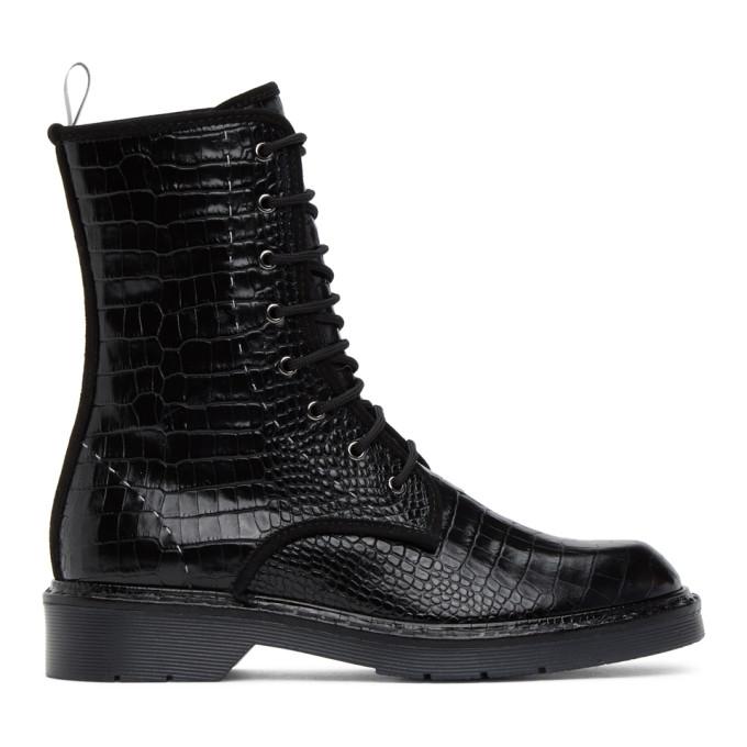 Max Mara Black Croc Bon Ankle Boots