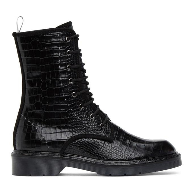 Max Mara Black Croc Bon Ankle Boots